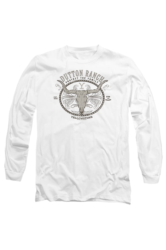Yellowstone Dutton Ranch Unisex Adult Long-Sleeve T Shirt (X-Large) White
