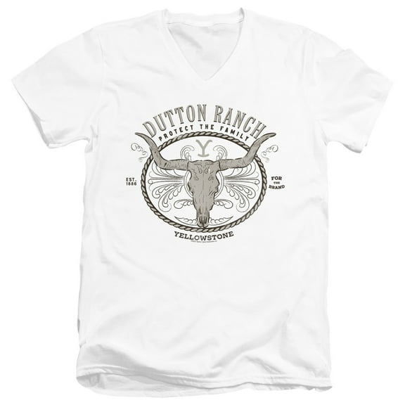 Yellowstone Dutton Ranch Unisex Adult V-Neck T Shirt,White, Medium