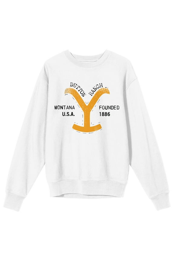 Yellowstone Dutton Ranch Y Logo Crew Neck Long Sleeve White Adult Sweatshirt-Large