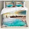 thumbnail image 1 of Yellowstone Duvet Cover Set, Hot Springs in Yellowstone National Park Sunshine Clouds Earth Nature, Decorative 3 Piece Bedding Set with 2 Pillow Shams, King Size, Turquoise, by Ambesonne, 1 of 3