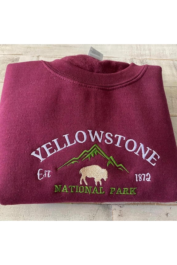 Yellowstone Embroidered Sweatshirt, National Park Adventure Gift, Custom Embroidered Sweatshirt