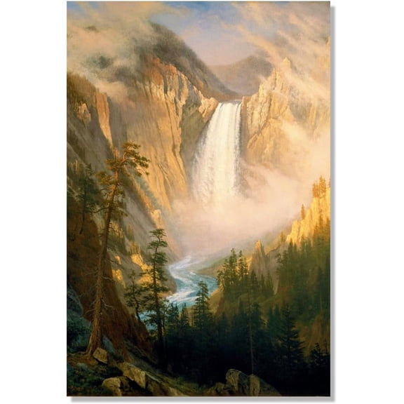 Yellowstone Falls 1881 Canvas Wall Art, Waterfalls Natural Landscape Poster, The World Classic Art Reproductions Picture for Home Office Unframed 12x18 inches
