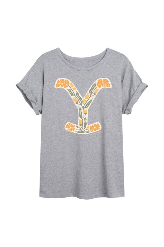 - Floral Logo - Juniors Oversized Graphic T-Shirt