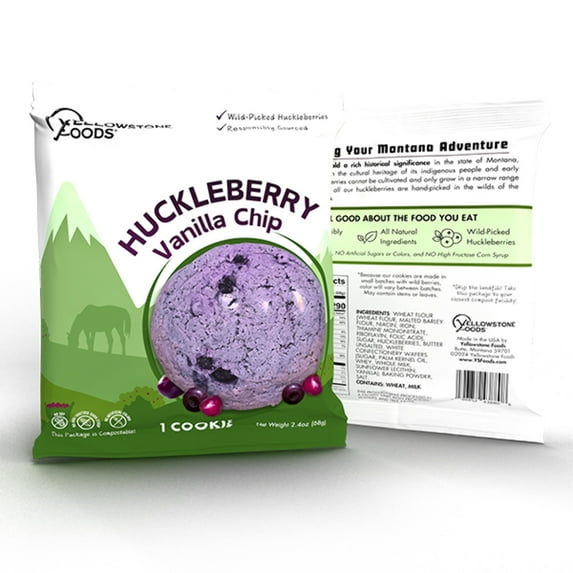 Yellowstone Foods™ Huckleberry Vanilla Chip Cookie with Wild-Picked Huckleberries, 2.4 oz Cookie