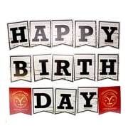 Prime Party Party Banners, Yellowstone Happy Birthday Jointed Flag – Rustic Adult Decor - 64" x 18"