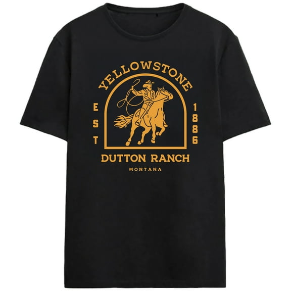Yellowstone Horseman Dutton Ranch Adult Black Crew Neck Short Sleeve T-shirt - Medium