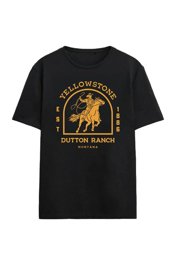 Yellowstone Horseman Dutton Ranch Adult Black Crew Neck Short Sleeve T-shirt - XL