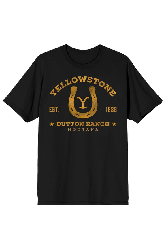 Yellowstone Horseshoe Logo Adult Black Crew Neck Short Sleeve T-shirt-Small
