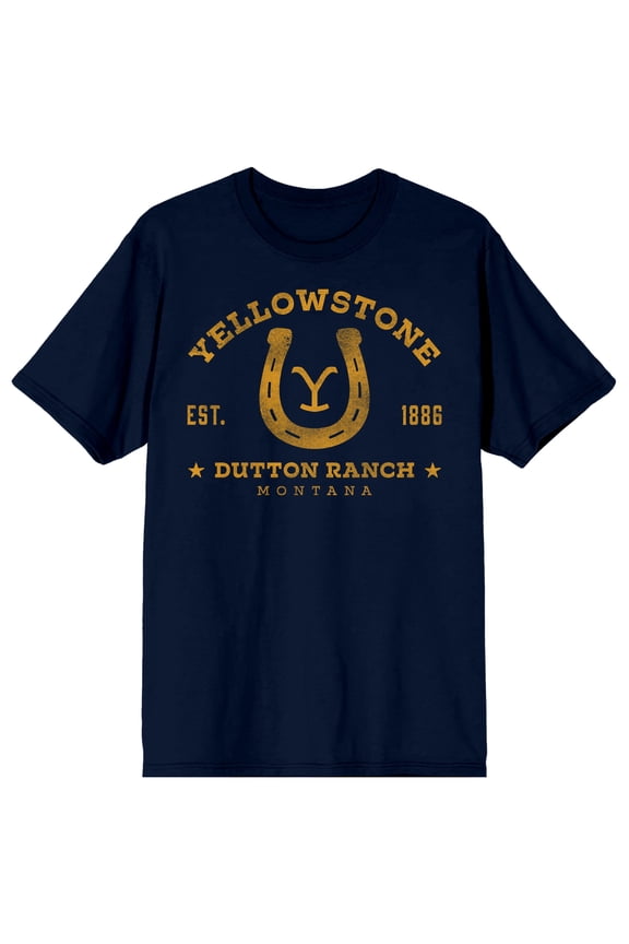 Yellowstone Horseshoe Logo Adult Navy Crew Neck Short Sleeve T-shirt-Large