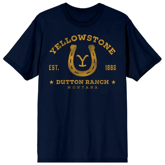 Yellowstone Horseshoe Logo Adult Navy Crew Neck Short Sleeve T-shirt-Medium