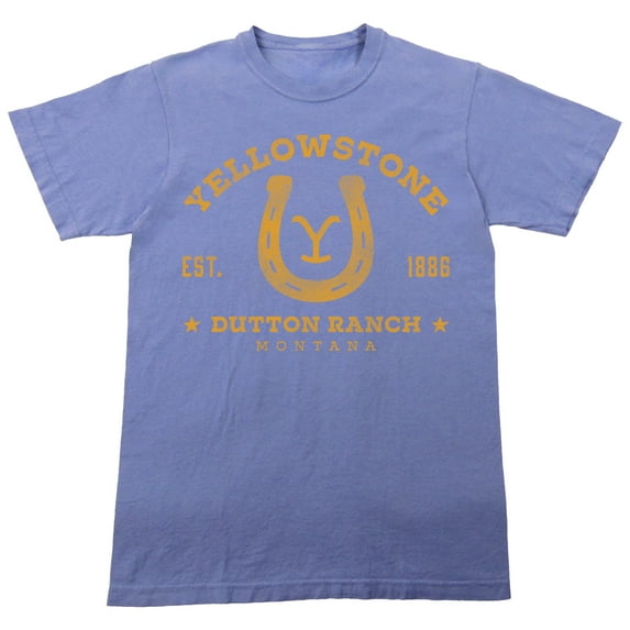 Yellowstone Horseshoe Logo Adult Periwinkle Crew Neck Short Sleeve T-shirt-3XL