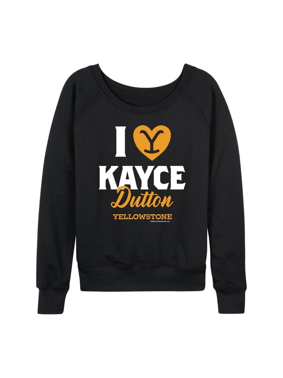 - I Love Kayce Women's Lightweight French Terry Wide Neck Long Sleeve Graphic Shirt