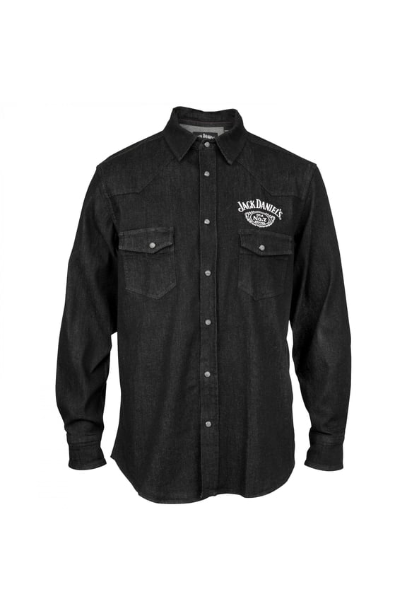 Yellowstone 864150-medium Jack Daniels Denim Western Snap Buttons Shirt, Black - Medium