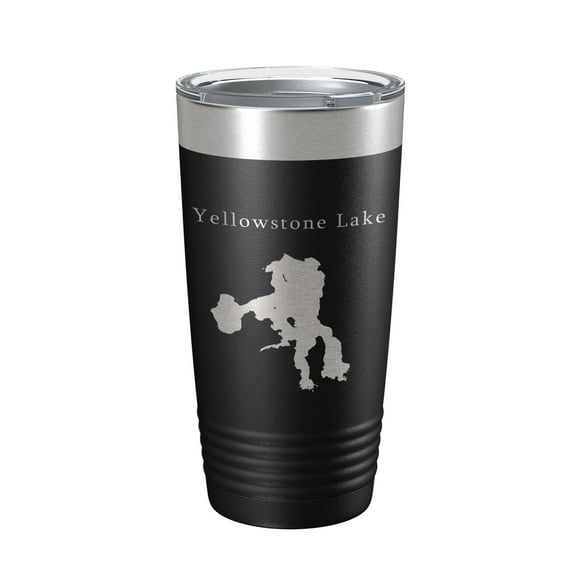 Yellowstone Lake Map Tumbler Travel Mug Insulated Laser Engraved Coffee Cup Wyoming 20 oz Black