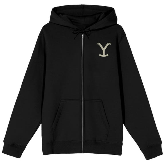 Yellowstone Logo Long Sleeve Men's Black Zip-Up Hooded Sweatshirt-3XL