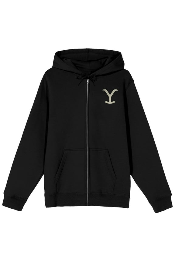 Yellowstone Logo Long Sleeve Men's Black Zip-Up Hooded Sweatshirt-Medium