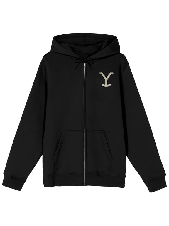 Yellowstone Logo Long Sleeve Men's Black Zip-Up Hooded Sweatshirt-XXL