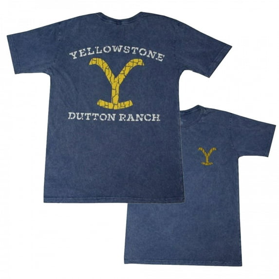 Yellowstone Men's Logo Mineral Wash T-Shirt Blue Small