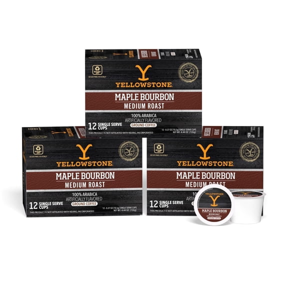 Yellowstone Maple Bourbon Medium Roast Coffee Single Serve Pods 12 ct, 3 pack