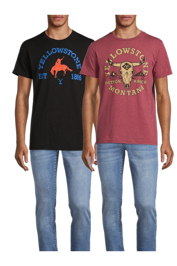 Men's & Big Men's Black and Burgundy Graphic Tees, 2-Pack