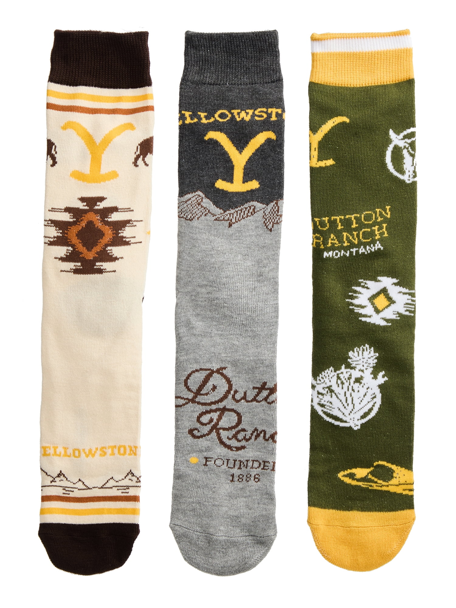 Yellowstone Men's Crew Socks, 3-Pack