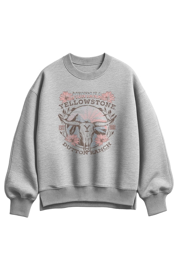 - Montana Skull Dutton Ranch Oversized Fleece Crew Sweatshirt