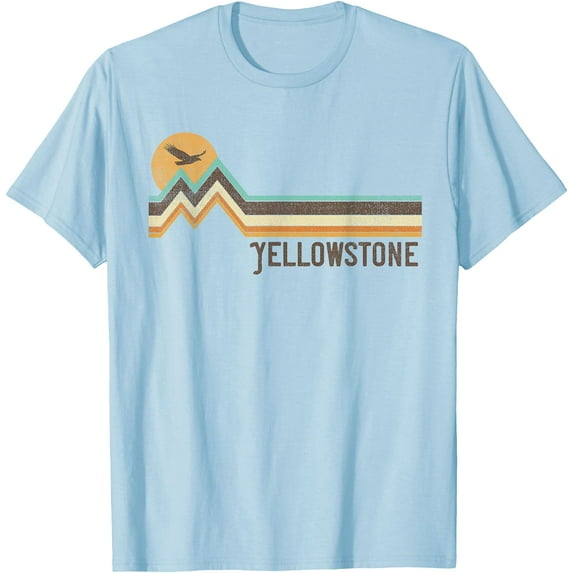 Yellowstone National Park 70s 80s Retro Vintage Distressed Unisex T-Shirt for Men Women Kids Toddler,Light Blue Color,Size 5XL