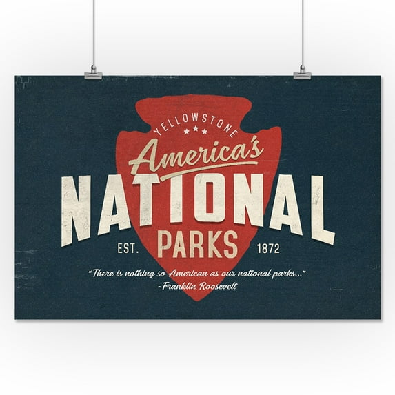 Yellowstone National Park - America's National Park - Distressed Typography - Navy Background - Lantern Press Artwork (16x24 Giclee Gallery Print, Wall Decor Travel Poster)