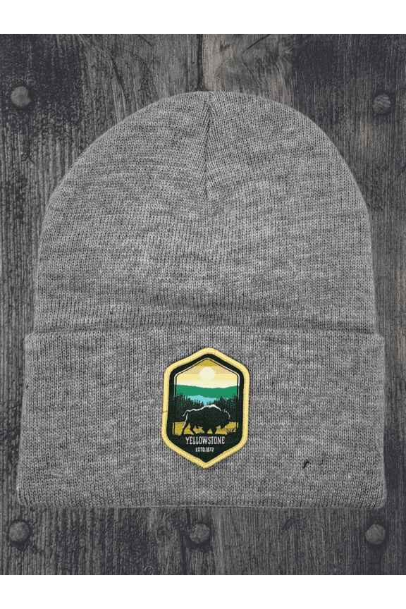 Yellowstone National Park Beanie - Warm Knitted Winter Hat for Outdoor Enthusiasts - Grey