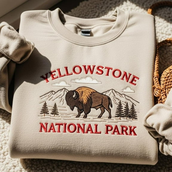 Yellowstone National Park Embroidered Sweatshirt, Forest Animal Shirt, Park Lover Tee, Nature Wildlife Gift, Outdoorsy Adventure Hoodie