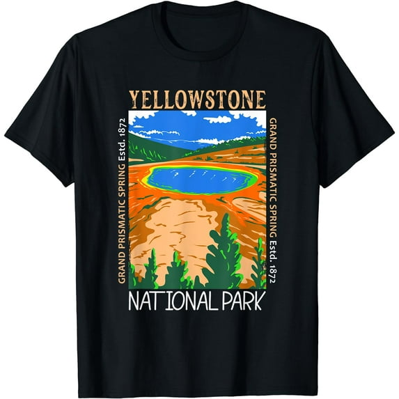 Yellowstone National Park Grand Prismatic Spring Distressed T-Shirt Black