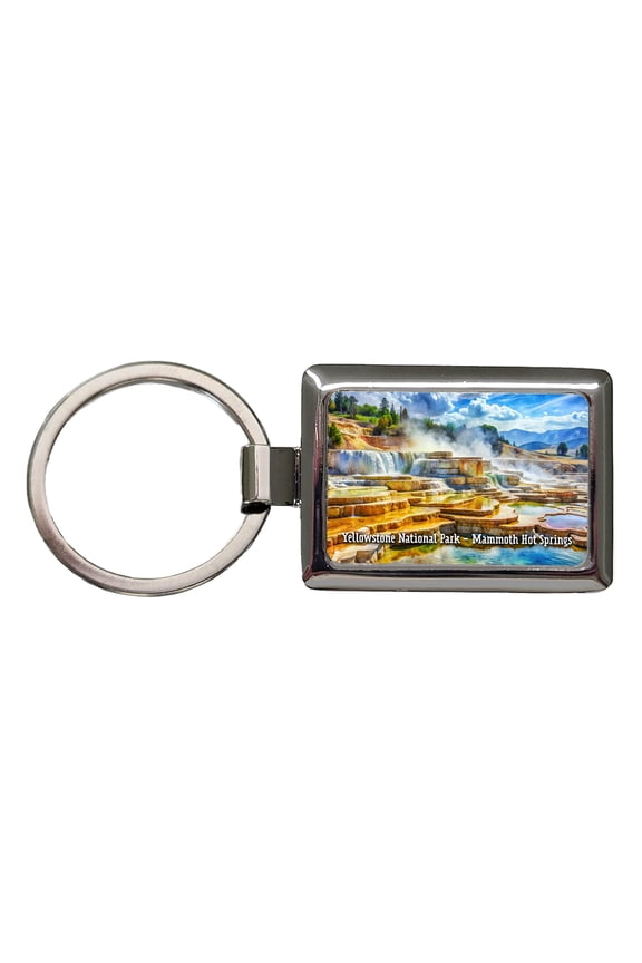 Yellowstone National Park Mammoth Hot Springs Metal Rectangle Keychain