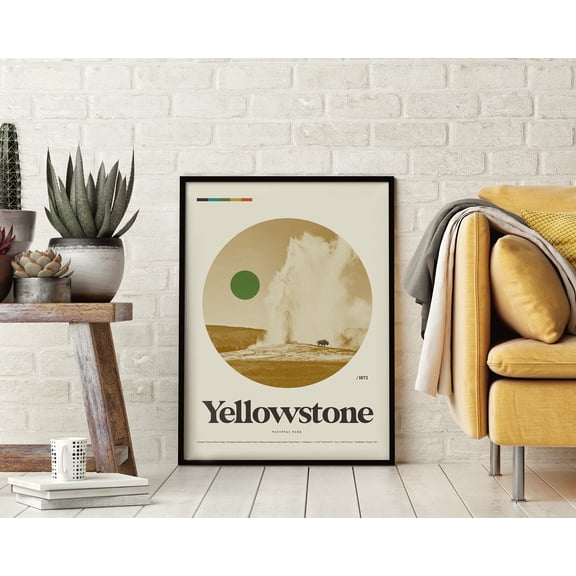 Yellowstone National Park Midcentury Modern Lithograph Poster