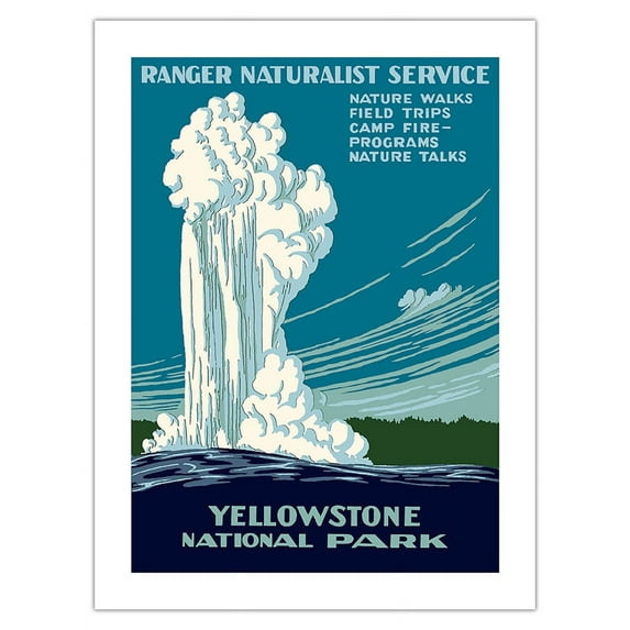 Yellowstone National Park - Old Faithful Geyser - Ranger Naturalist Service - Vintage Travel Poster by Work Projects Administration (WPA) c.1938 - Fine Art Matte Paper Print (Unframed) 18x24in