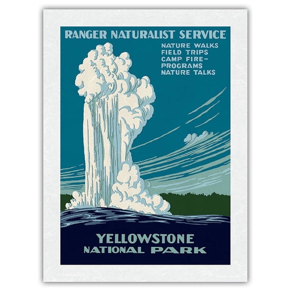 Yellowstone National Park - Old Faithful Geyser - Ranger Naturalist Service - Vintage Travel Poster by Work Projects Administration (WPA) c.1938 - Japanese Unryu Rice Paper Art Print 24 x 32 in
