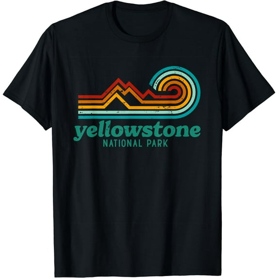 Yellowstone National Park Retro T-Shirt Black Large