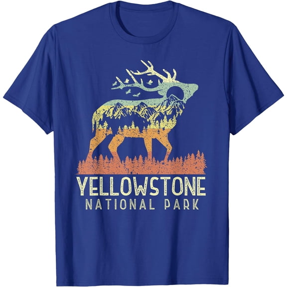 Yellowstone National Park Retro Vintage Mountain Elk Gift Unisex T-Shirt for Men Women Kids Toddler,Royal Blue Color,Size 3T