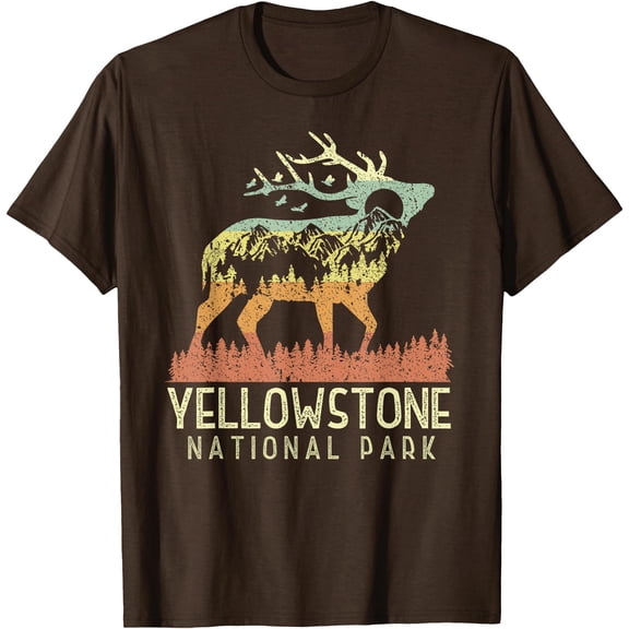 Yellowstone National Park Retro Vintage Mountain Elk Gift Unisex T-Shirt for Men Women Kids Toddler