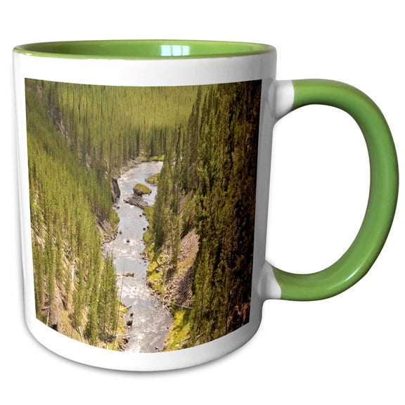 3drose, Yellowstone National Park River Running Through the Trees, 11oz Two-tone Green Mug