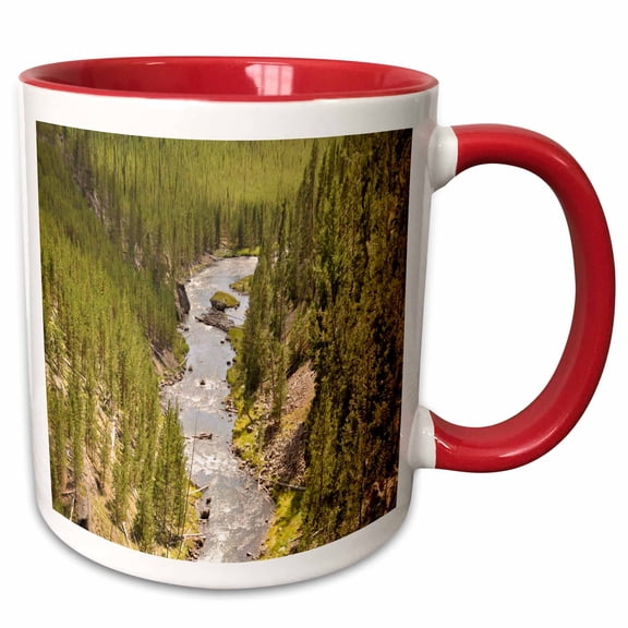 3drose, Yellowstone National Park River Running Through the Trees, 11oz Two-tone Red Mug