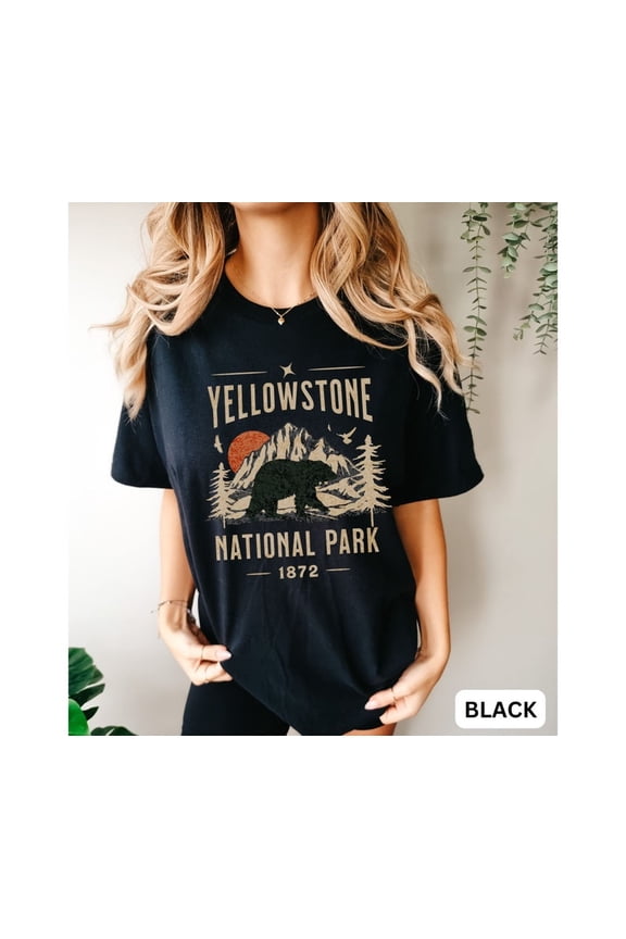 Yellowstone National Park Shirt, Wyoming Bear Graphic Illustration Scenic Travel Theme, Comfort Colors Unisex Cotton T-Shirt, Size S-3XL