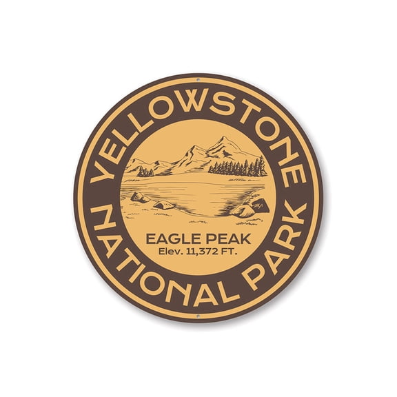 Yellowstone National Park Sign, Eagle Peak Elevation Sign, Park Aluminum Metal Decor Sign - 12" Round