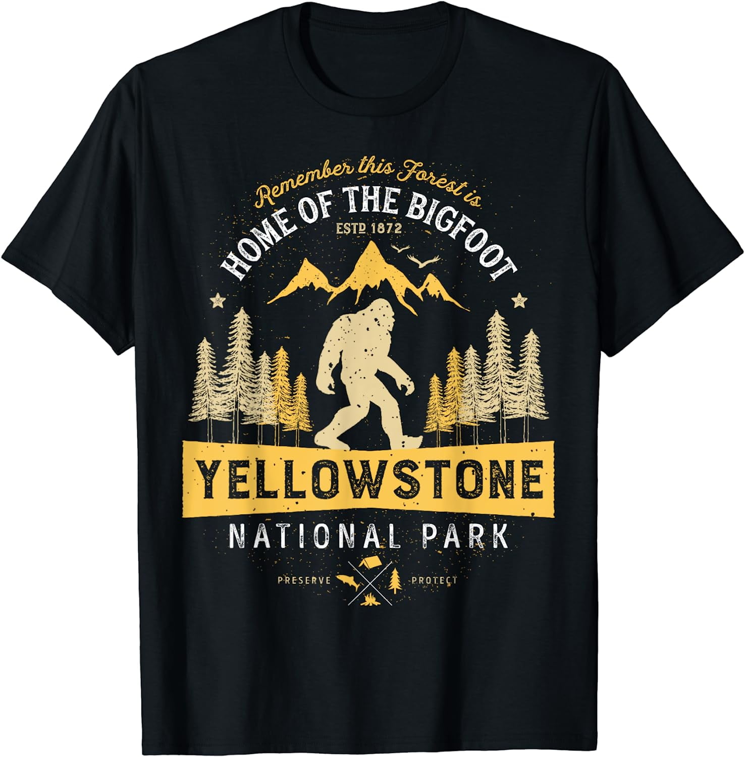 Yellowstone National Park T Shirt Bigfoot Vintage Men Women T-Shirt ...