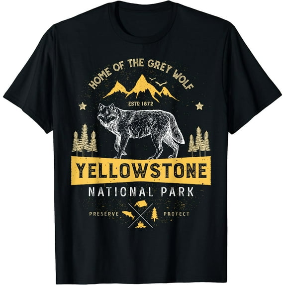 Yellowstone National Park T shirt US Wolf Vintage Men Women T-Shirt