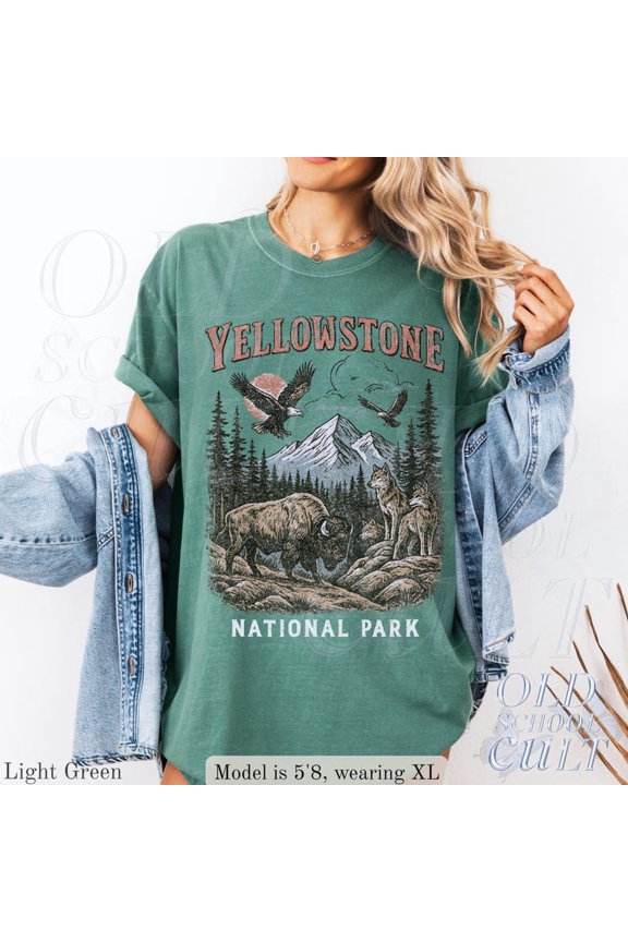 Yellowstone National Park Vintage T-Shirt | Bison, Wolves & Eagles Wildlife Graphic Tee | 90s Style Hiking Shirt