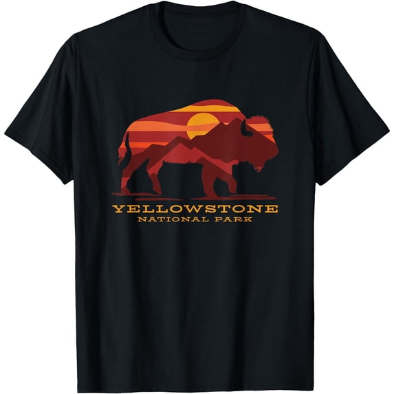 Yellowstone National Park Wyoming Buffalo Bison Sunset Unisex T-Shirt for Men Women Kids Toddler,Black Color,Size 3T