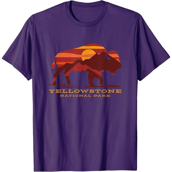 Yellowstone National Park Wyoming Buffalo Bison Sunset Unisex T-Shirt for Men Women Kids Toddler,Purple Color,Size L