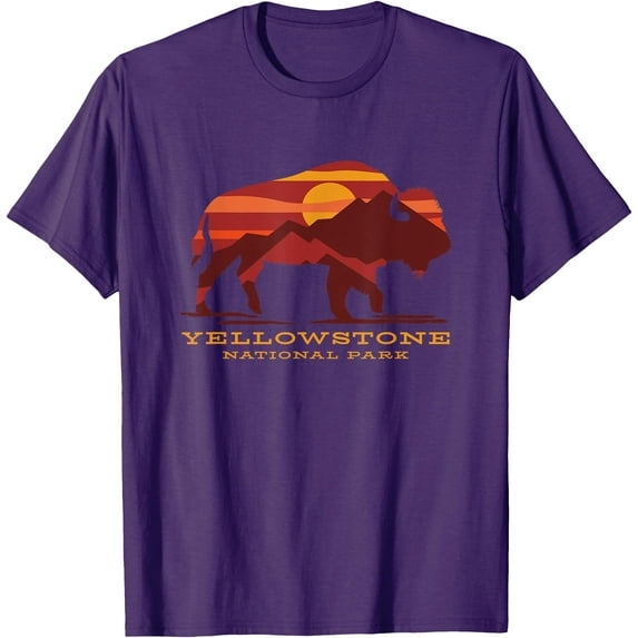 Yellowstone National Park Wyoming Buffalo Bison Sunset Unisex T-Shirt for Men Women Kids Toddler,Purple Color,Size YL