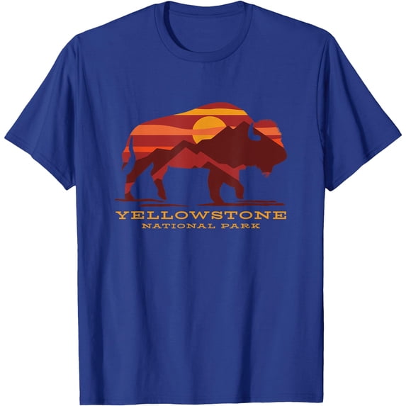 Yellowstone National Park Wyoming Buffalo Bison Sunset Unisex T-Shirt for Men Women Kids Toddler,Royal Blue Color,Size 5/6