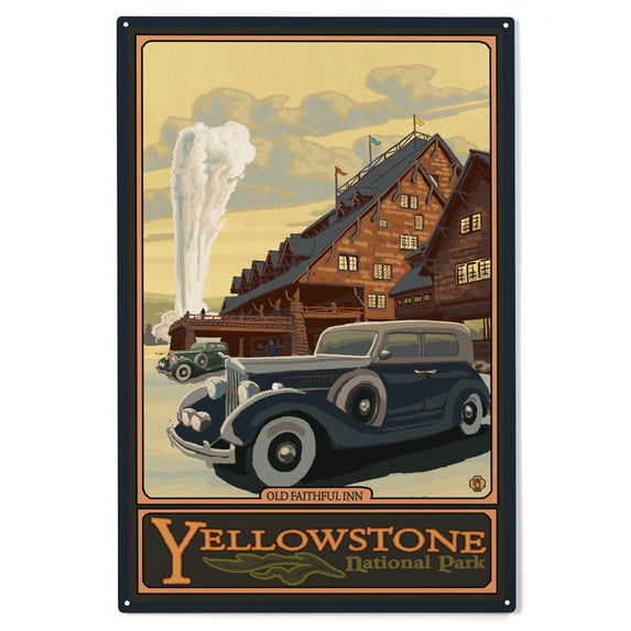 Yellowstone National Park, Wyoming, Old Faithful Inn Birch Wood Wall Sign (10x15 Rustic Home Decor, Ready to Hang Art)